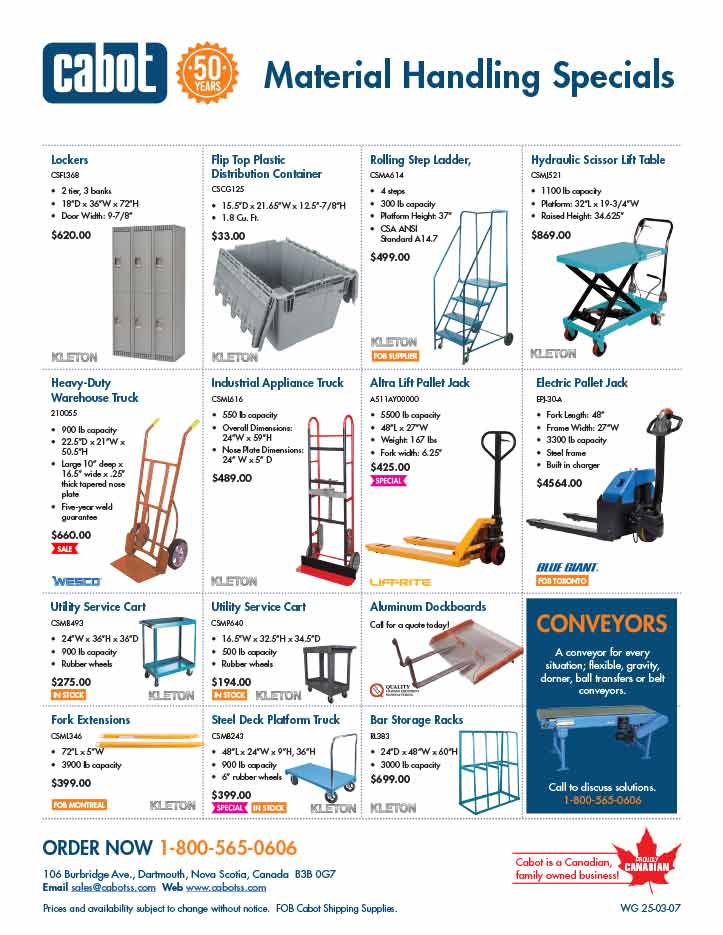 Cabot Shipping - Material Handling Specials Flyer