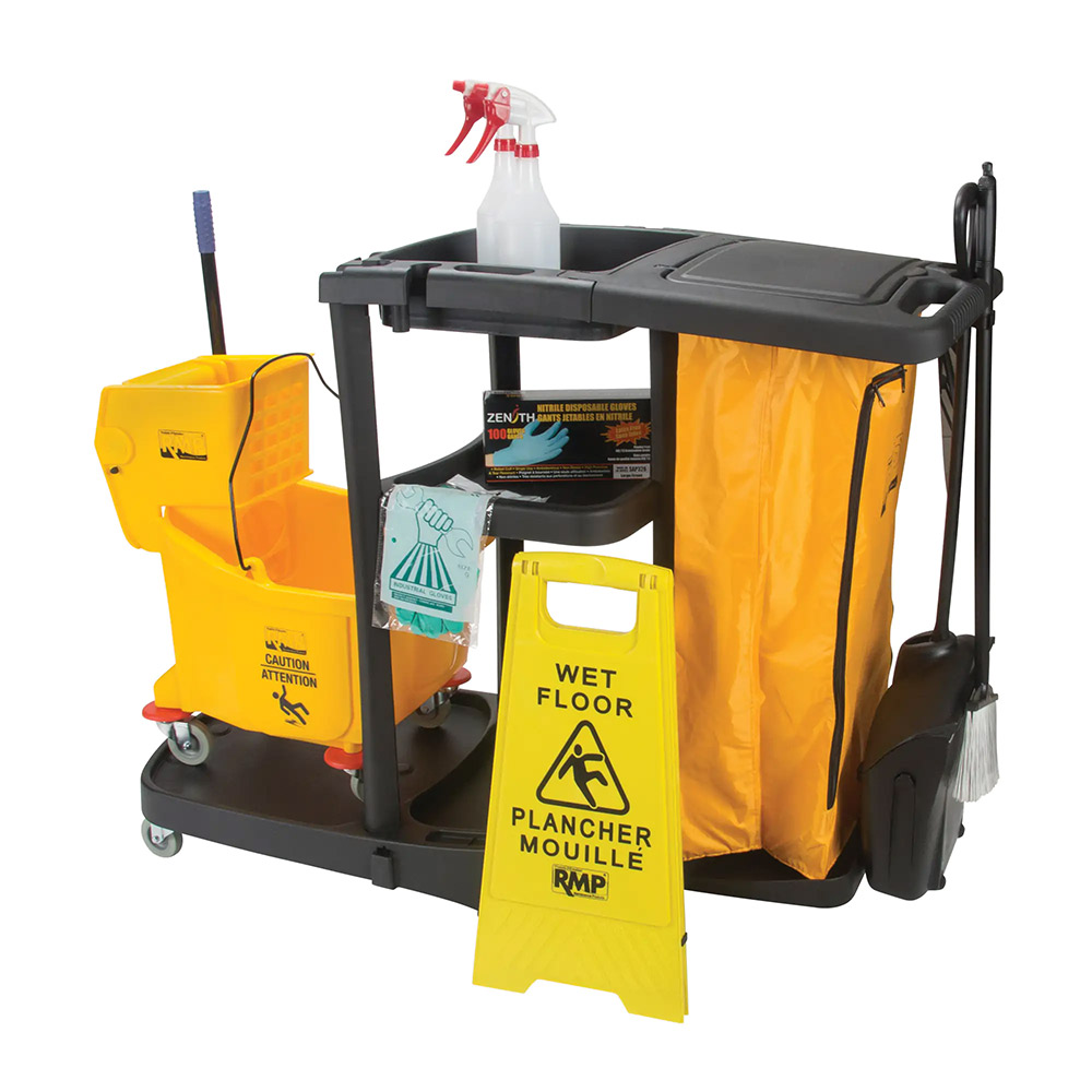 CSJI632 - CLEANING STARTER KIT JANITOR : 51" x 20" x 38", plastic, black, yellow bag